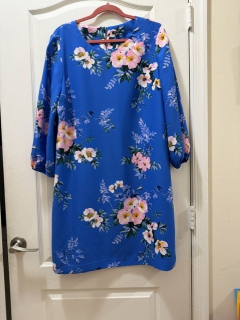 Anne Klein Blue with flowers long sleeve dress Size 14